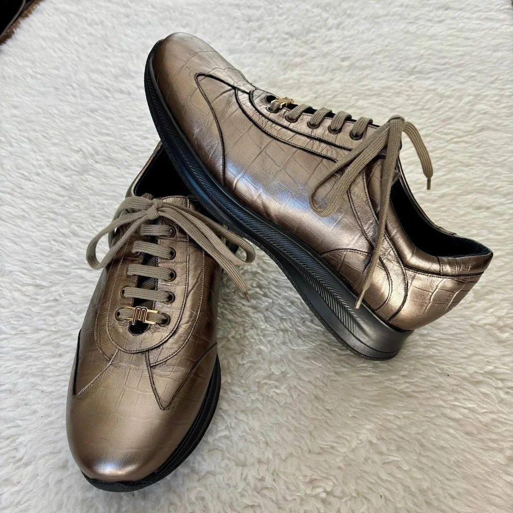 Maseratti Metallic Olive Leather Sneakers size 9.5